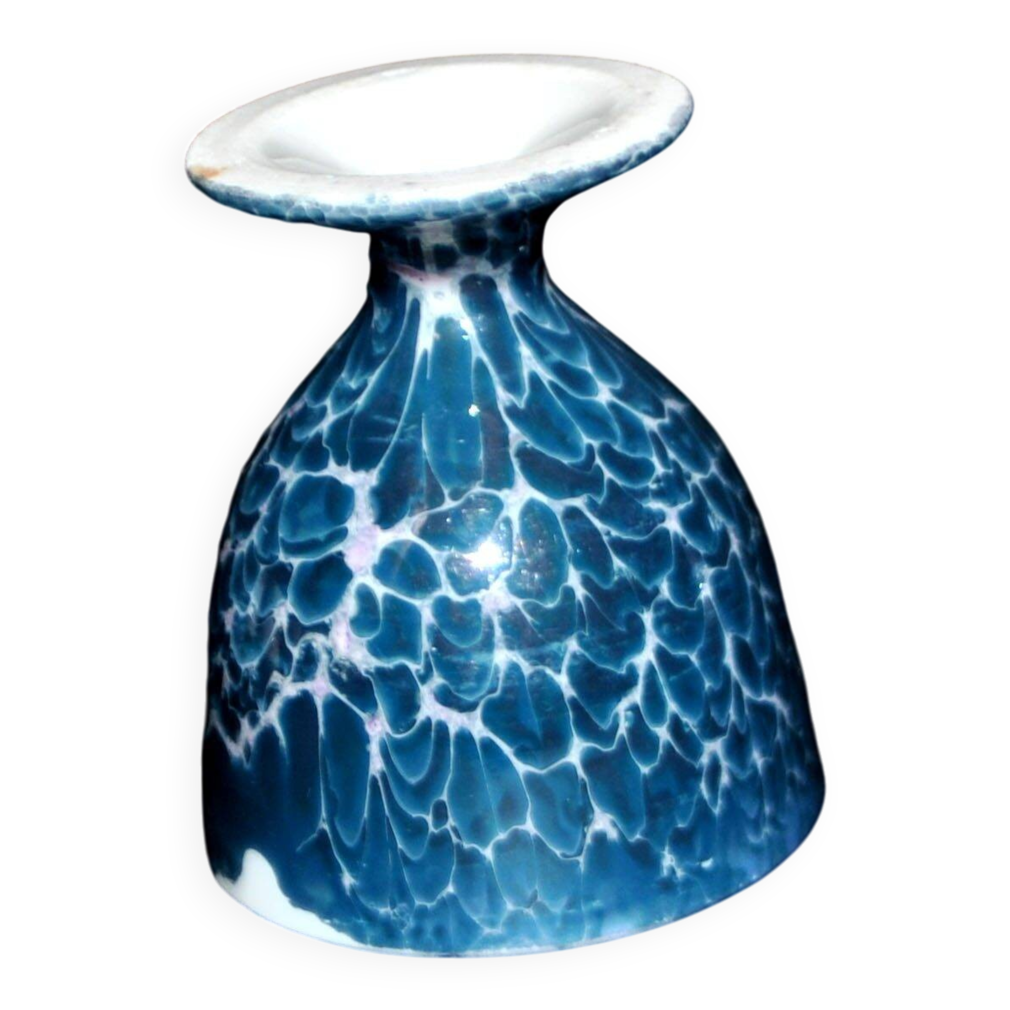 Vintage egg cup in iridescent blue metallic porcelain