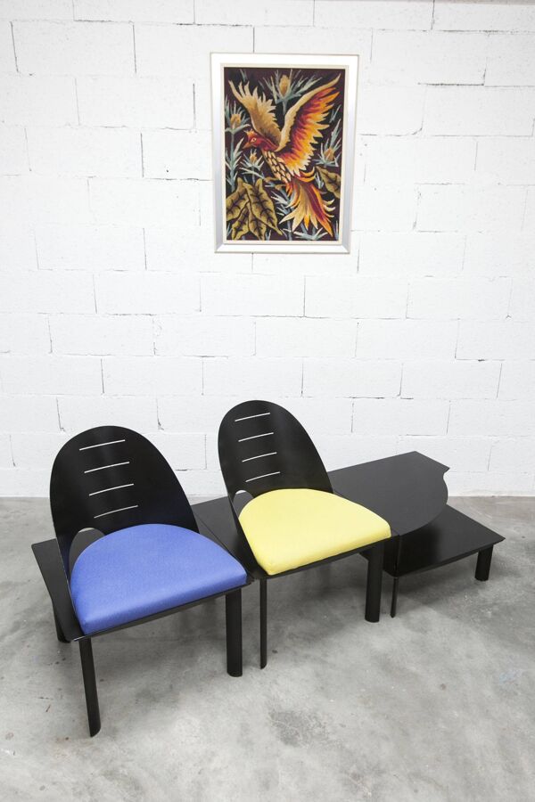 Set de 2 fauteuils et table basse design patrice bonneau édition genexco 19