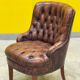 Original English Chesterfield Tub Chair - Vintage Antique Brown Leather