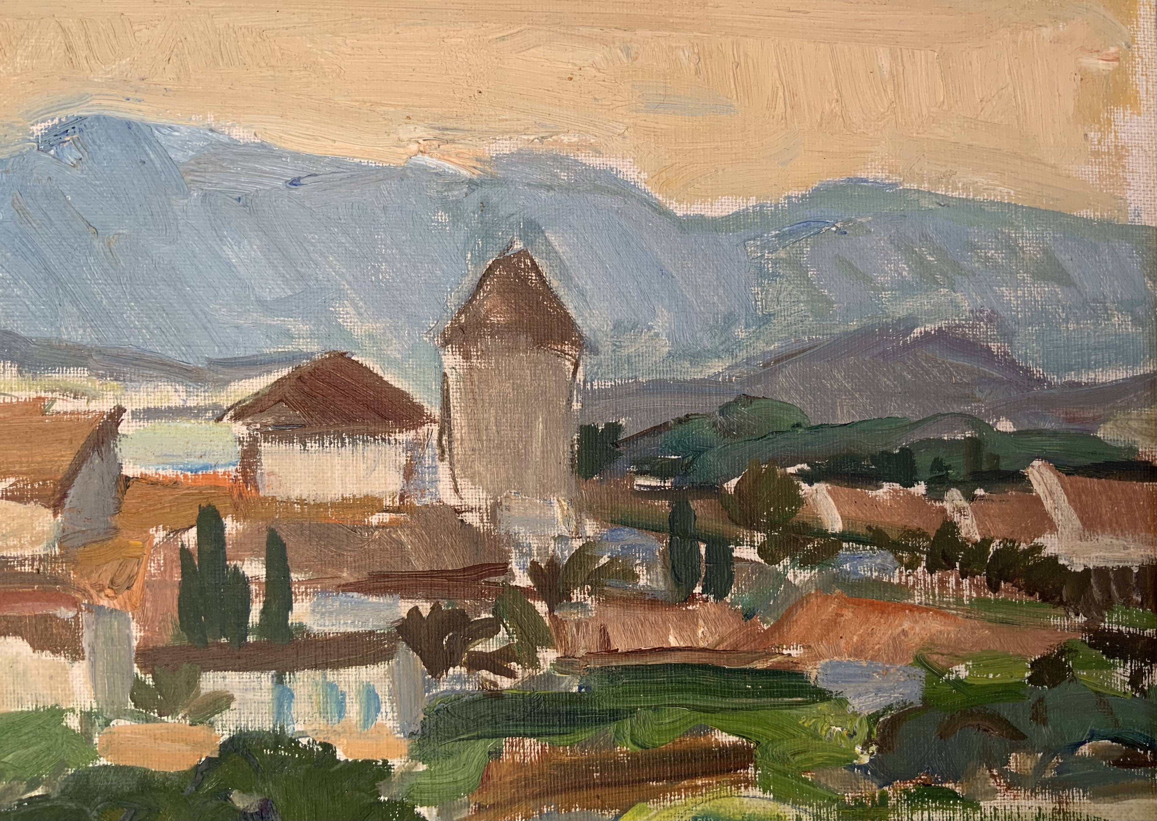 Peinture à l’huile de paysage impressionniste suédois du milieu du 20e siècle « Marbella » années 1960