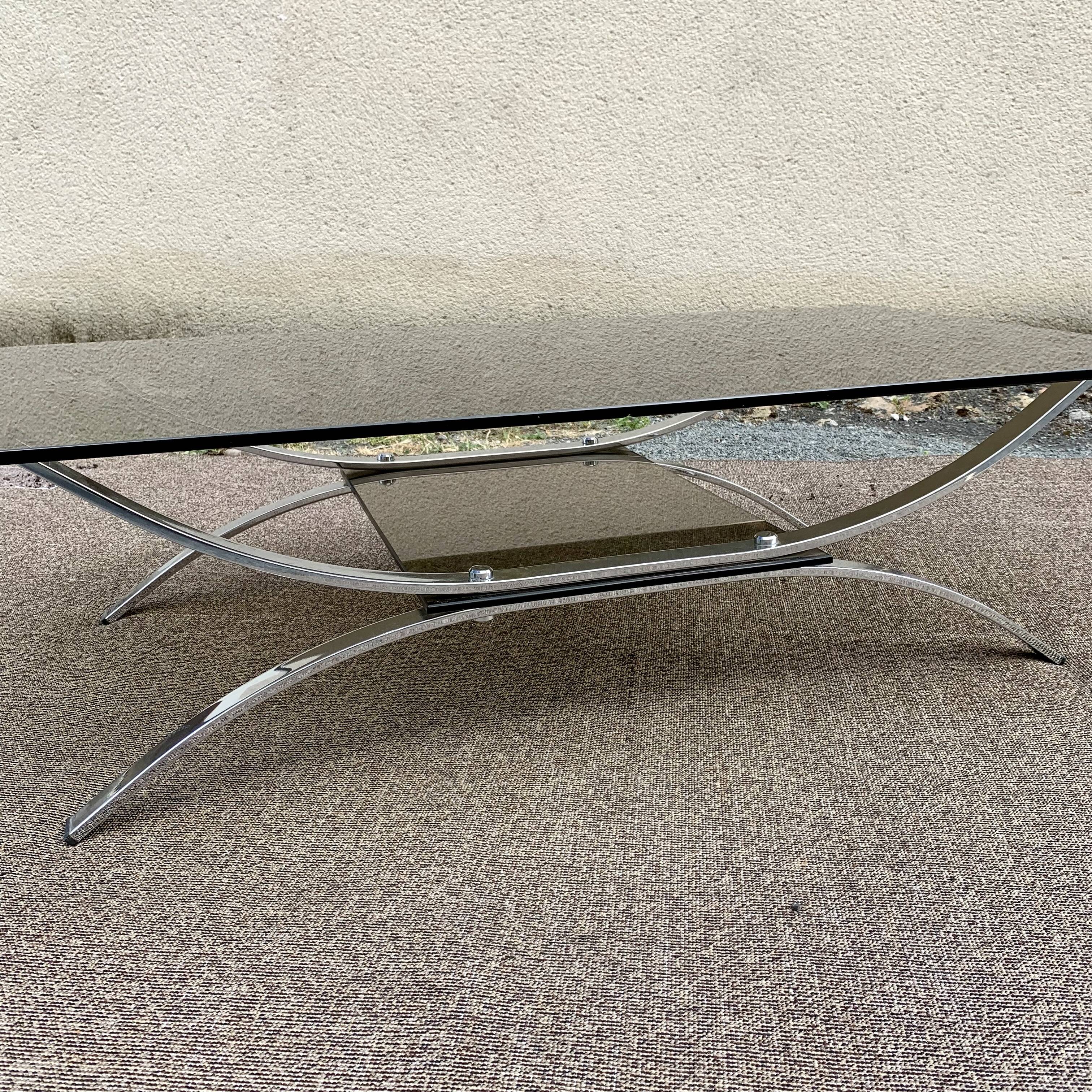 Double smoked glass and chrome coffee table 1980