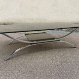 Table basse double verre fumé et chrome 1980