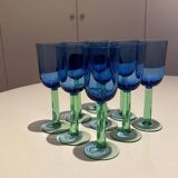 9 verres à pied en verre bleu et vert