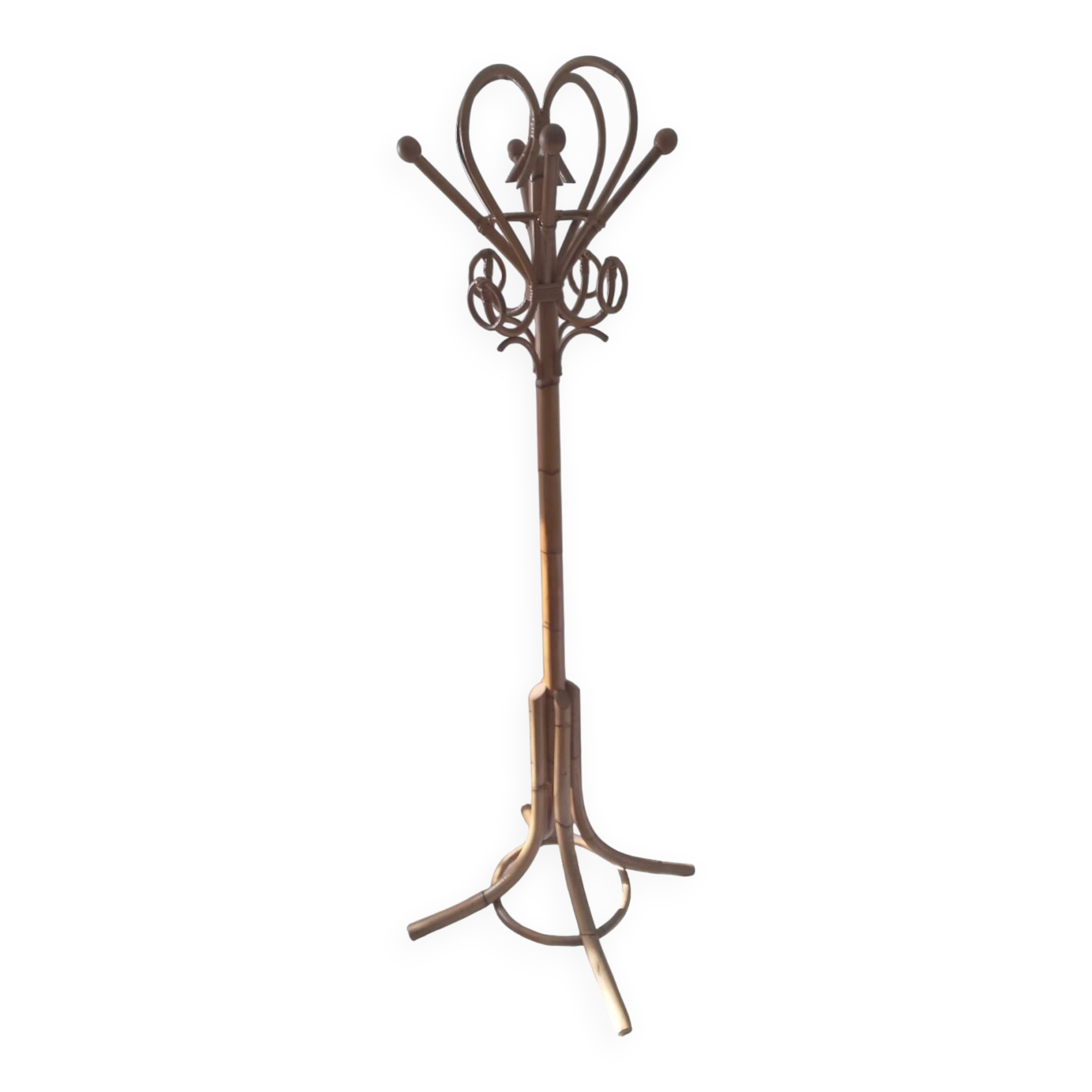 Beautiful rattan coat rack from the 1960s.