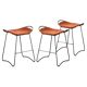 Set of 3 contemporary bar stools in black steel and natural leather.