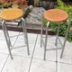 Pair of high wooden stools and metal industrial style 60/70