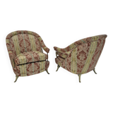 Pair Art Dèco Style French Brass And Fabric Armchairs, 1950s