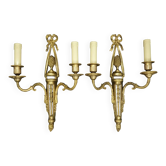 Paire de grandes appliques au noeud style Louis XVI du XIXe - bronze
