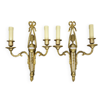 Pair of large wall sconces with bow in Louis XVI style from the 19th century - bronze