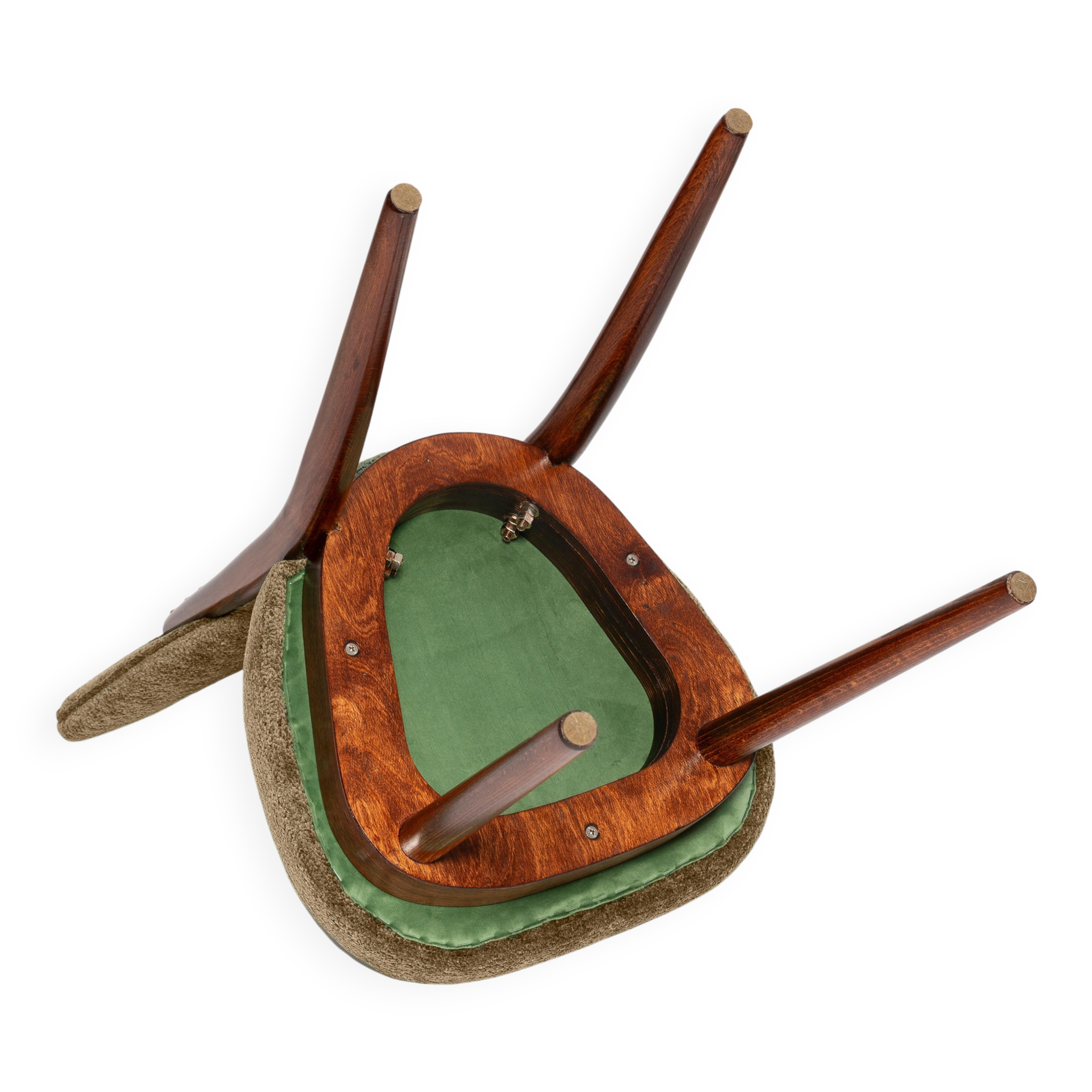 Vintage olive green heart-shaped velvet armchair, Europe, 1960s