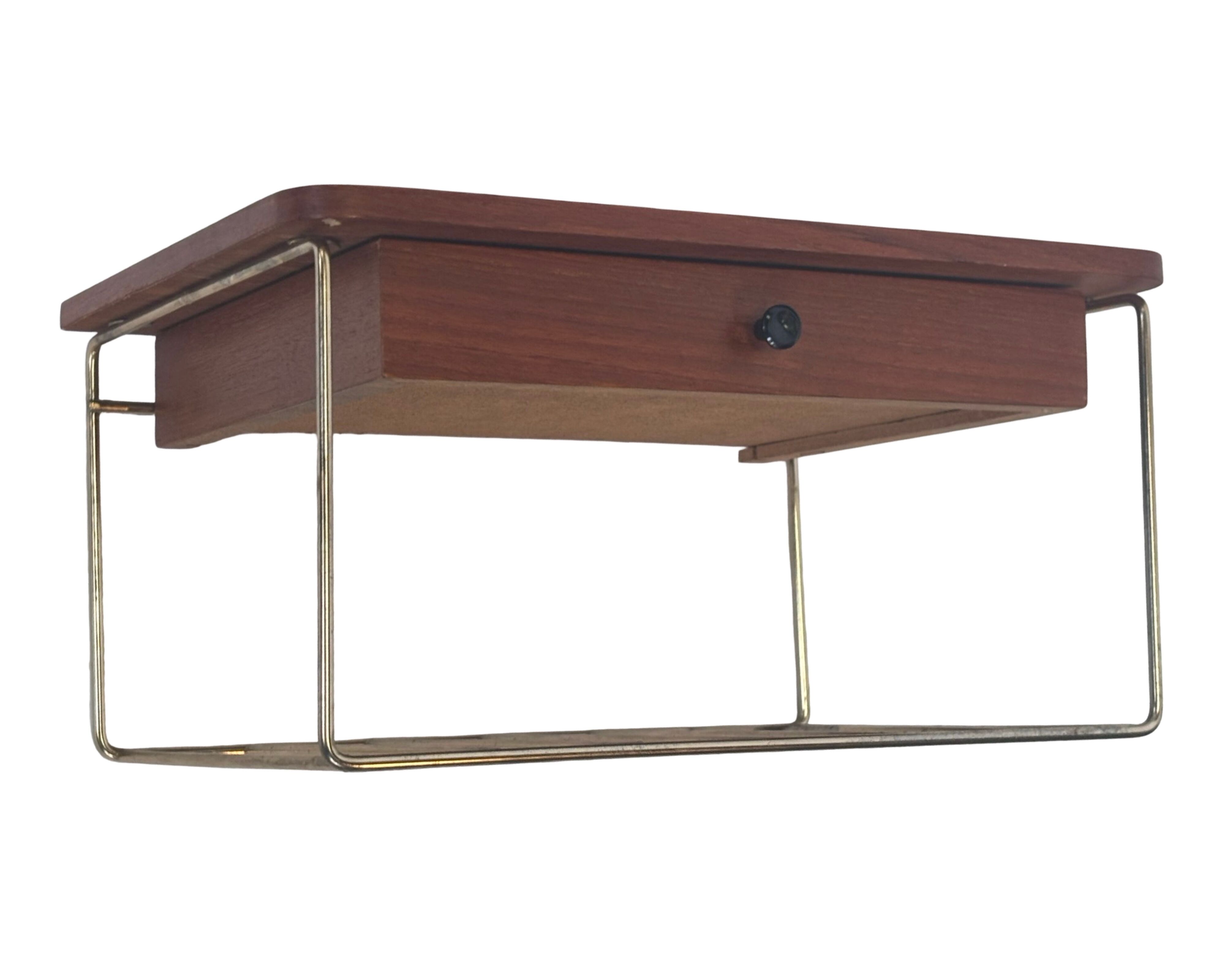 Vintage Floating Wall Shelf With Drawer, Teak String Rack 60's Design