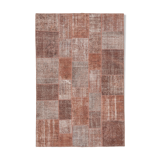 Handwoven Oriental Overdyed 198 cm x 300 cm Brown Patchwork Carpet