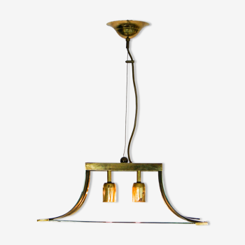 Esperia Pagoda chandelier brass and glass 1960s