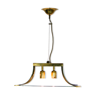 Esperia Pagoda chandelier brass and glass 1960s