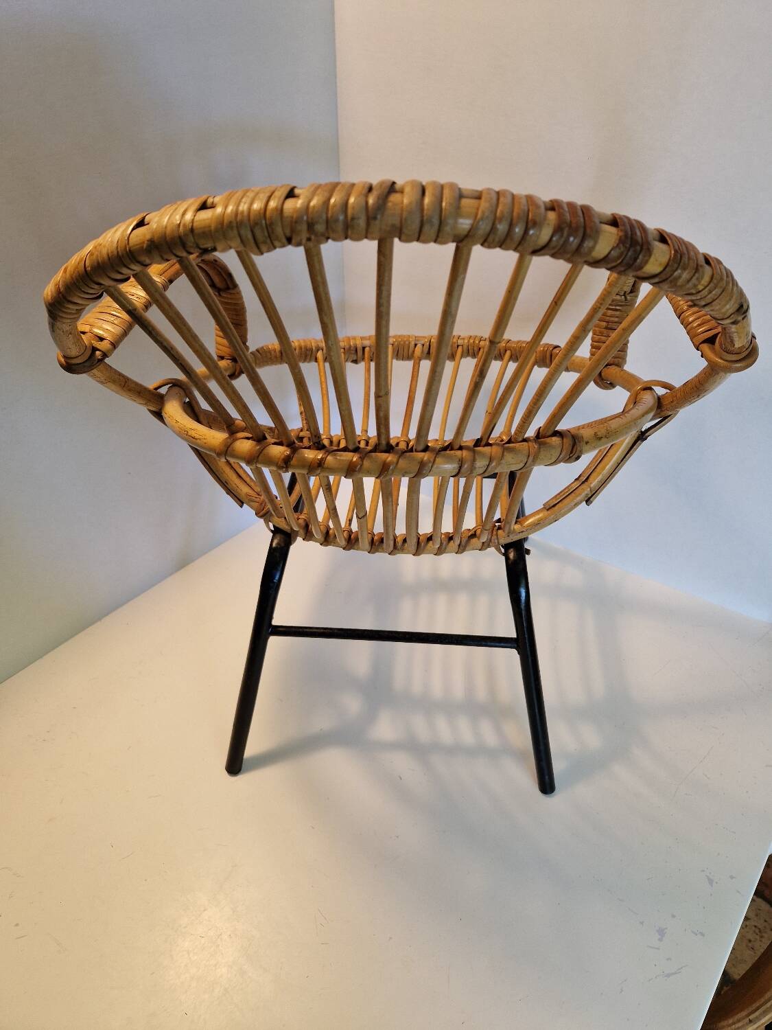 Old Children's Rattan Basket Armchair from the 60s