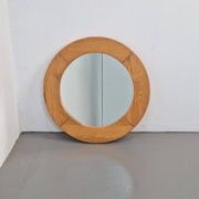 Vintage Scandinavian Round Pine Mirror, 1970s