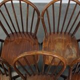 Set of 10 wooden vintage Windsor bars chairs from the 70s in English style