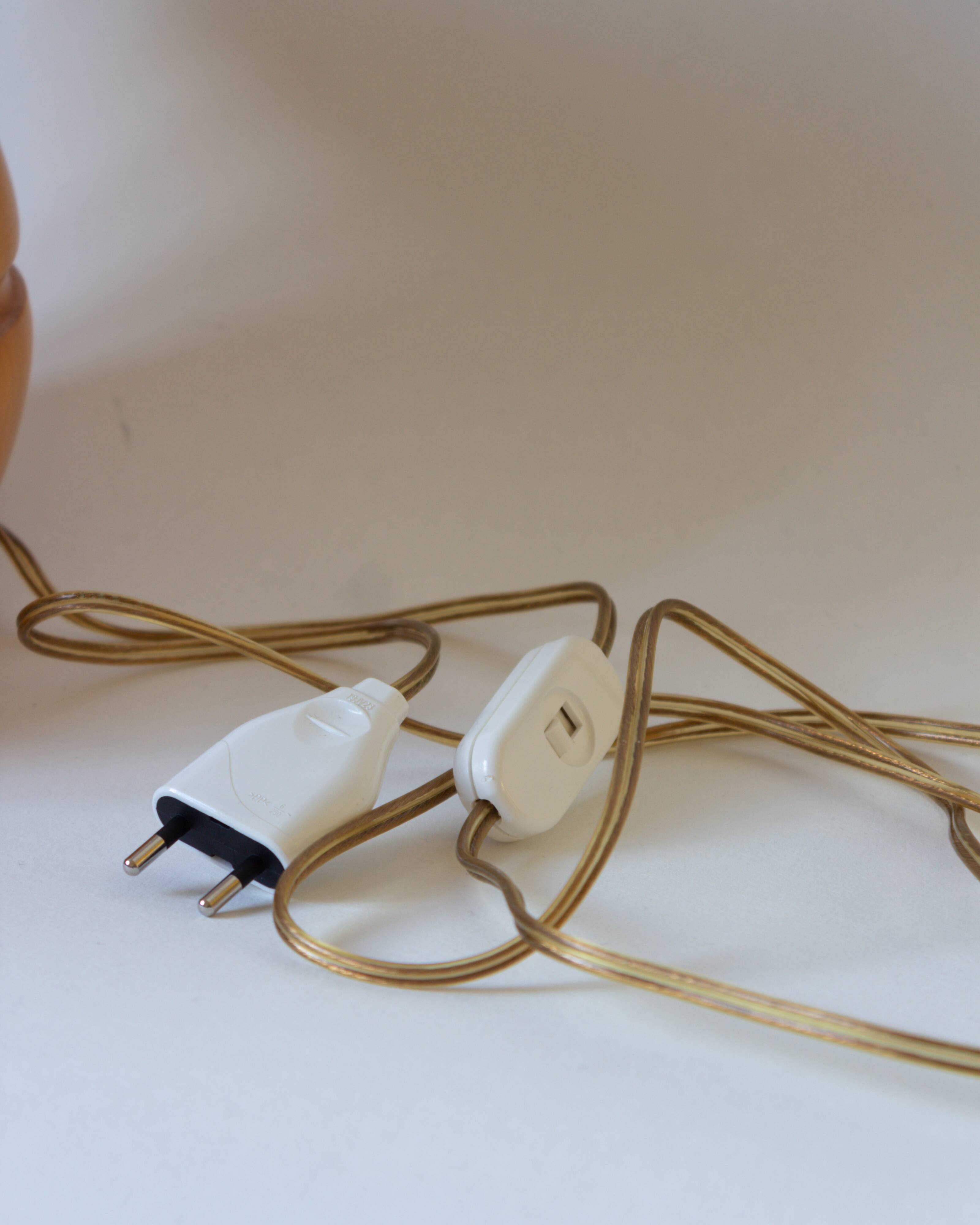 Pied de lampe boule en bois blond, Années 60/70