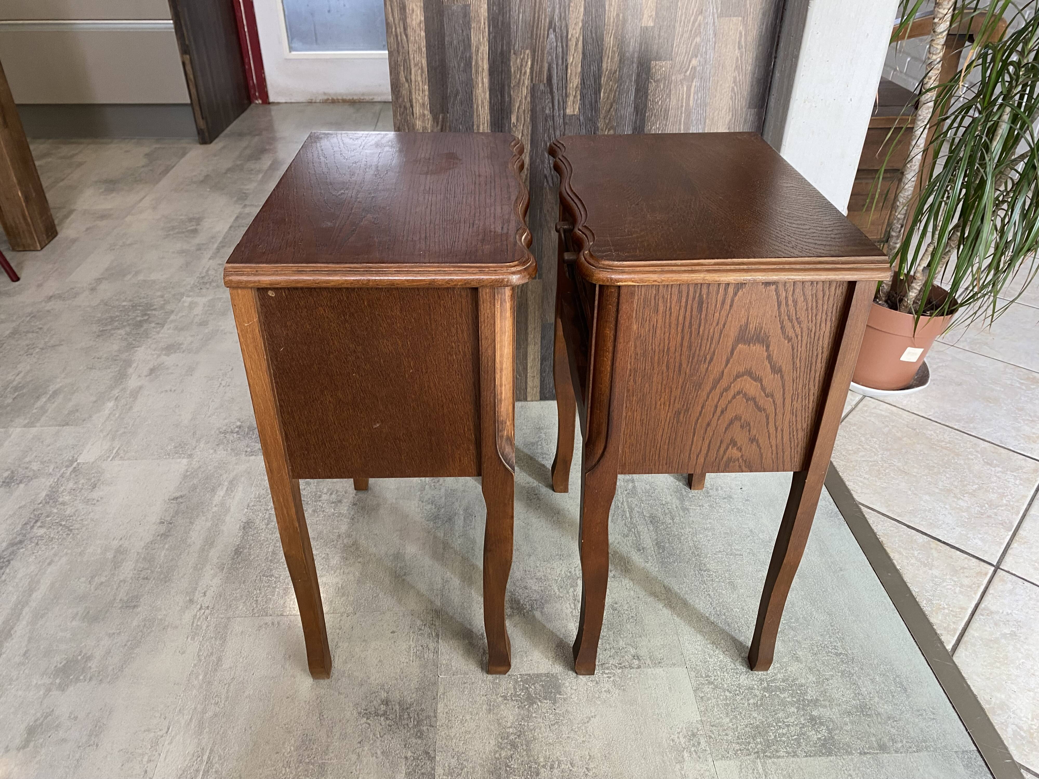 Pair of oak bedside tables with drawer and niche 1950
