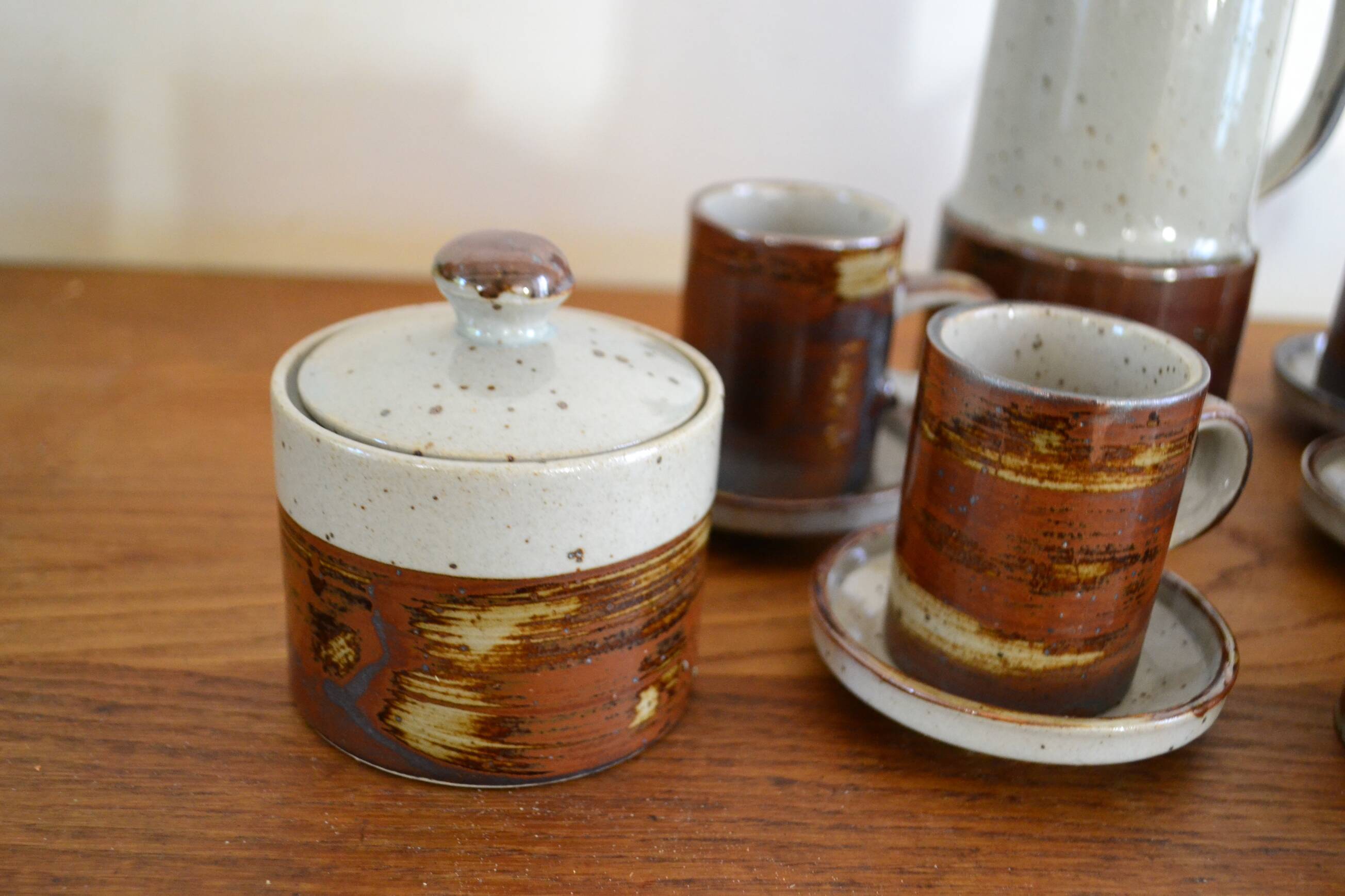 Vintage enameled stoneware coffee service made in Japan 60s