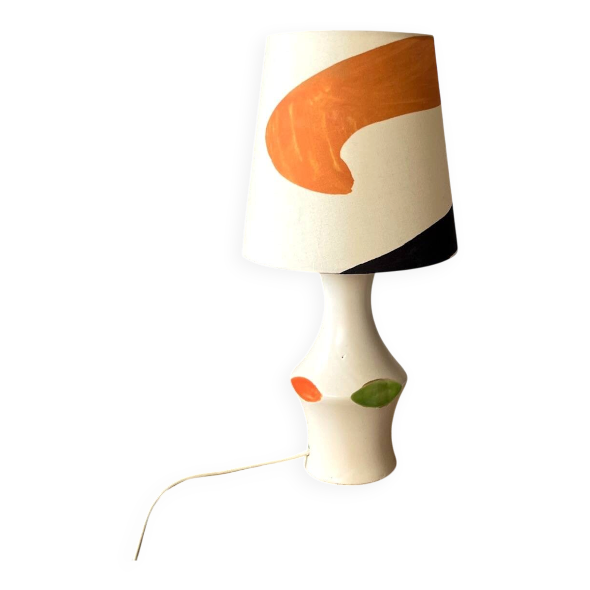 Vintage white ceramic lamp - 1950s / 1960s - Handmade lampshade.