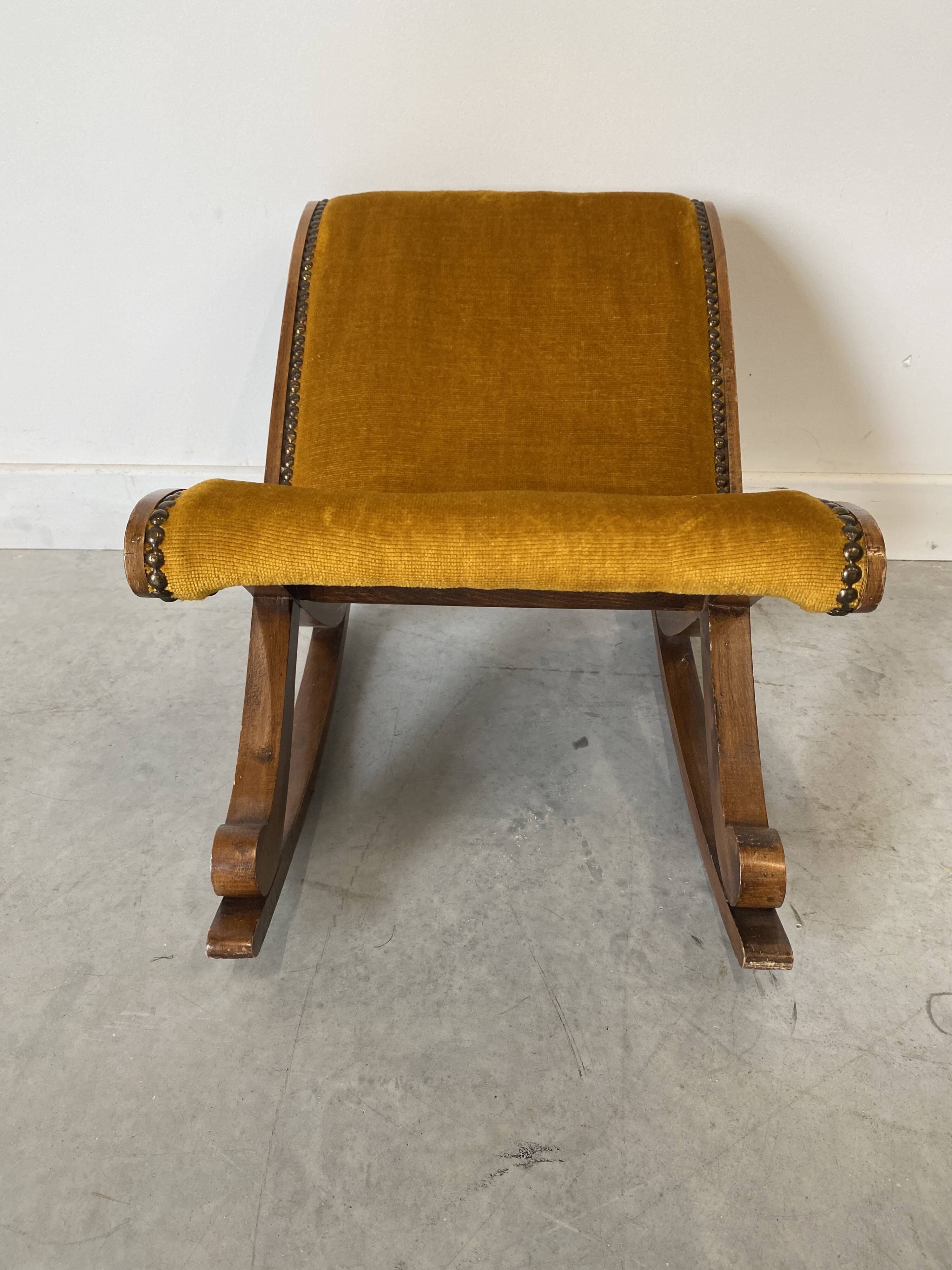 Small rocking stool – wood & velvet