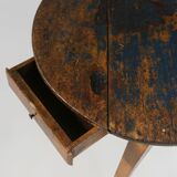 French round sidetable in oak with blue top and beautiful patina, ca. 1850