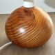 Lampe boule vintage en bois, abat-jour en tissu, années 80