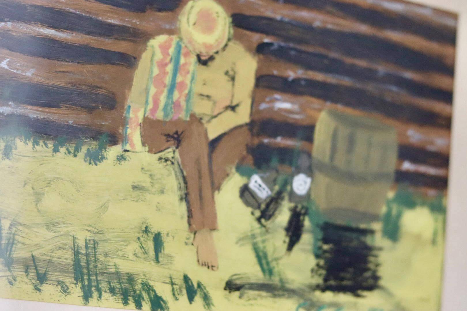 Peinture à l'huile sur panneau suédoise « Homme assis » 1963