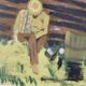Peinture à l'huile sur panneau suédoise « Homme assis » 1963