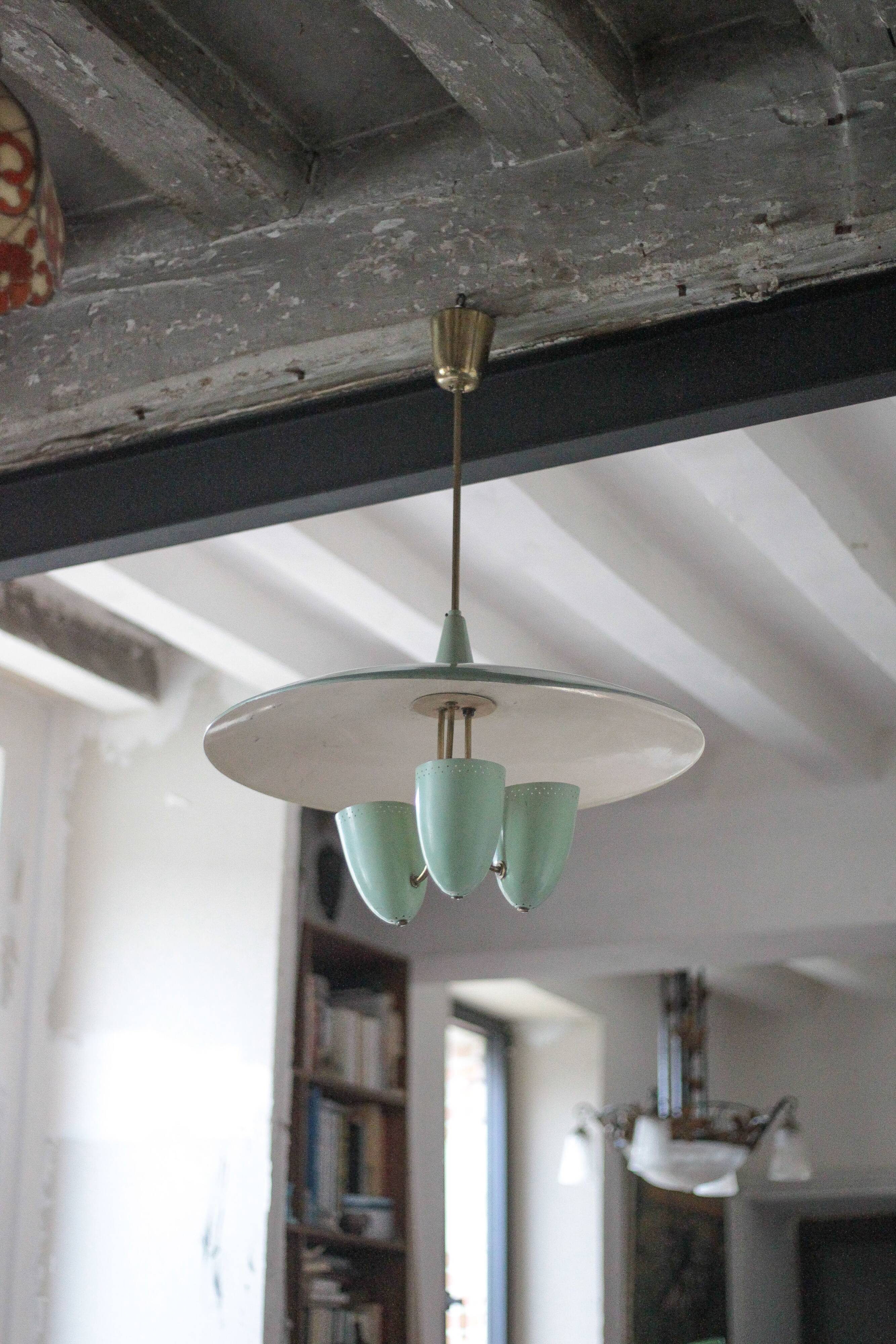Vintage lacquered metal pendant from the 1950s, Herman Busquet for Hala.