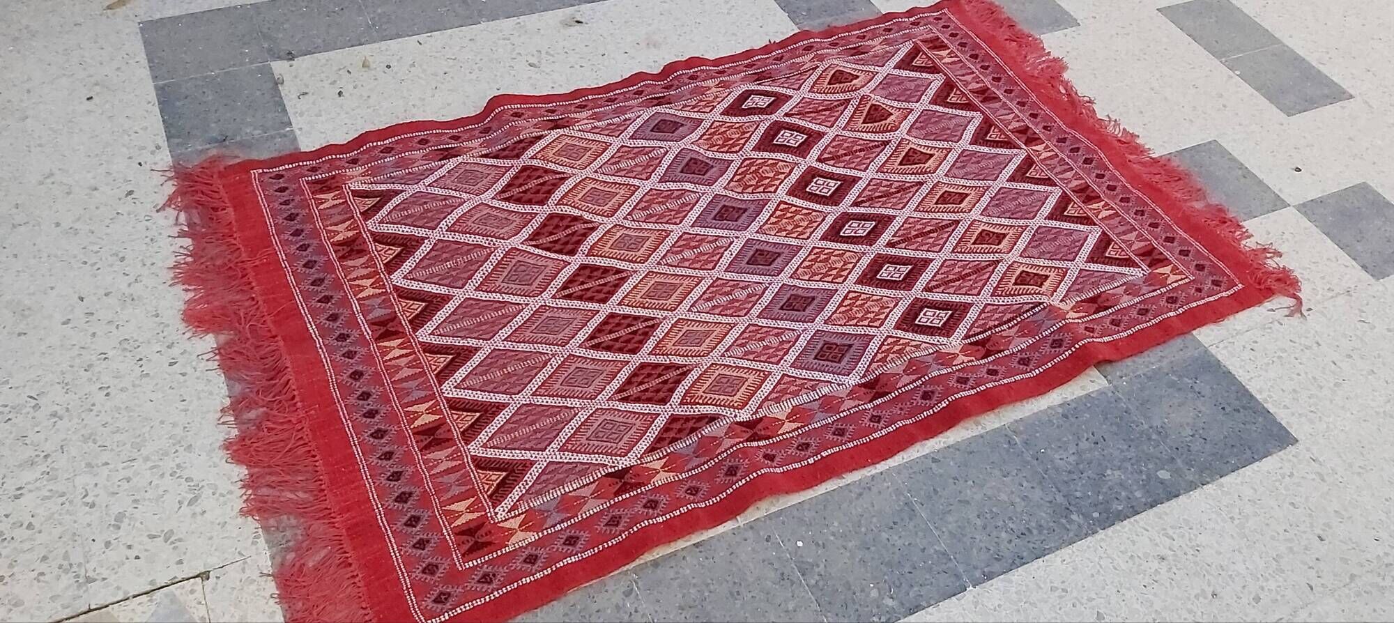 Traditional handmade red kilim rug 187-114cm