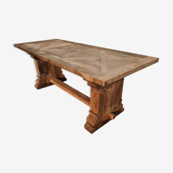 Old monastery table in natural raw wood walnut