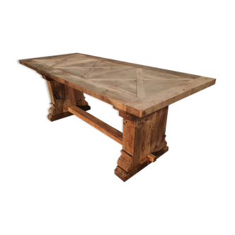 Old monastery table in natural raw wood walnut