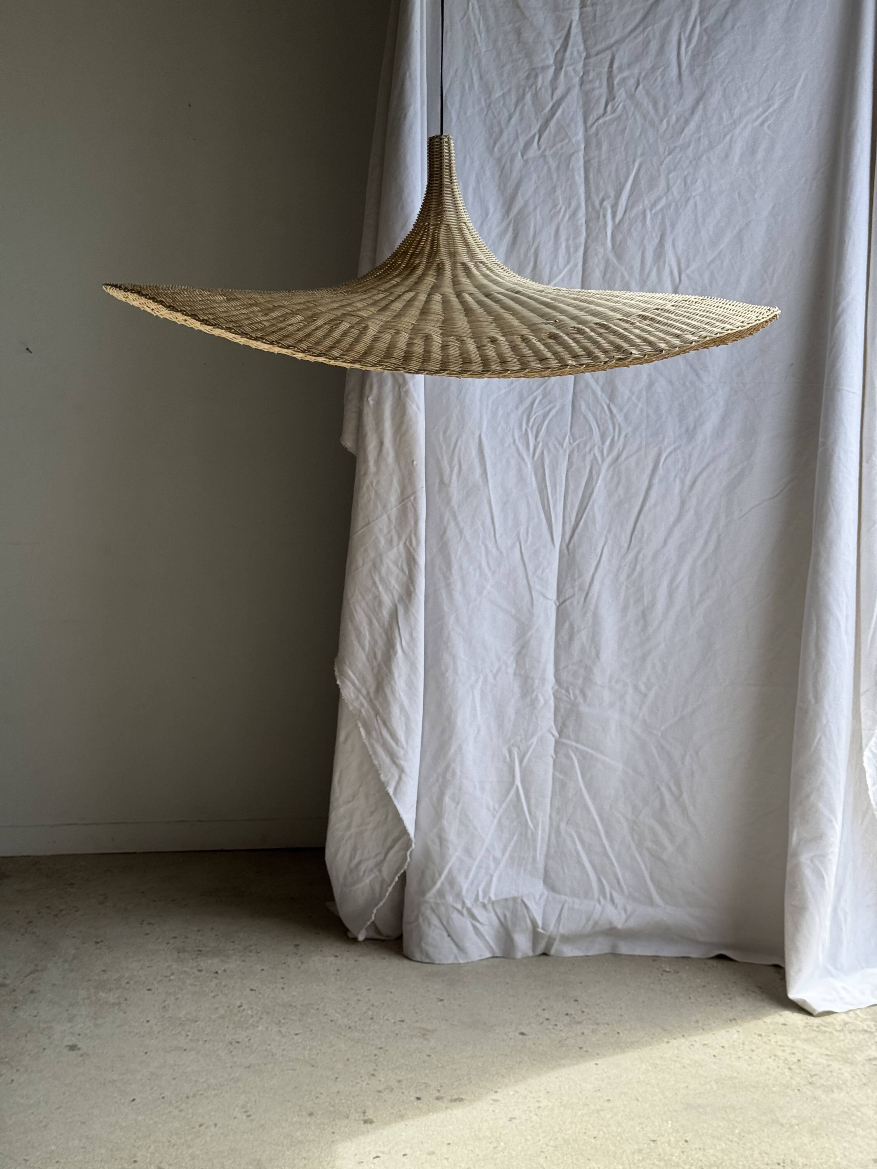 Very large rattan pendant light in the shape of a hat D125 H50