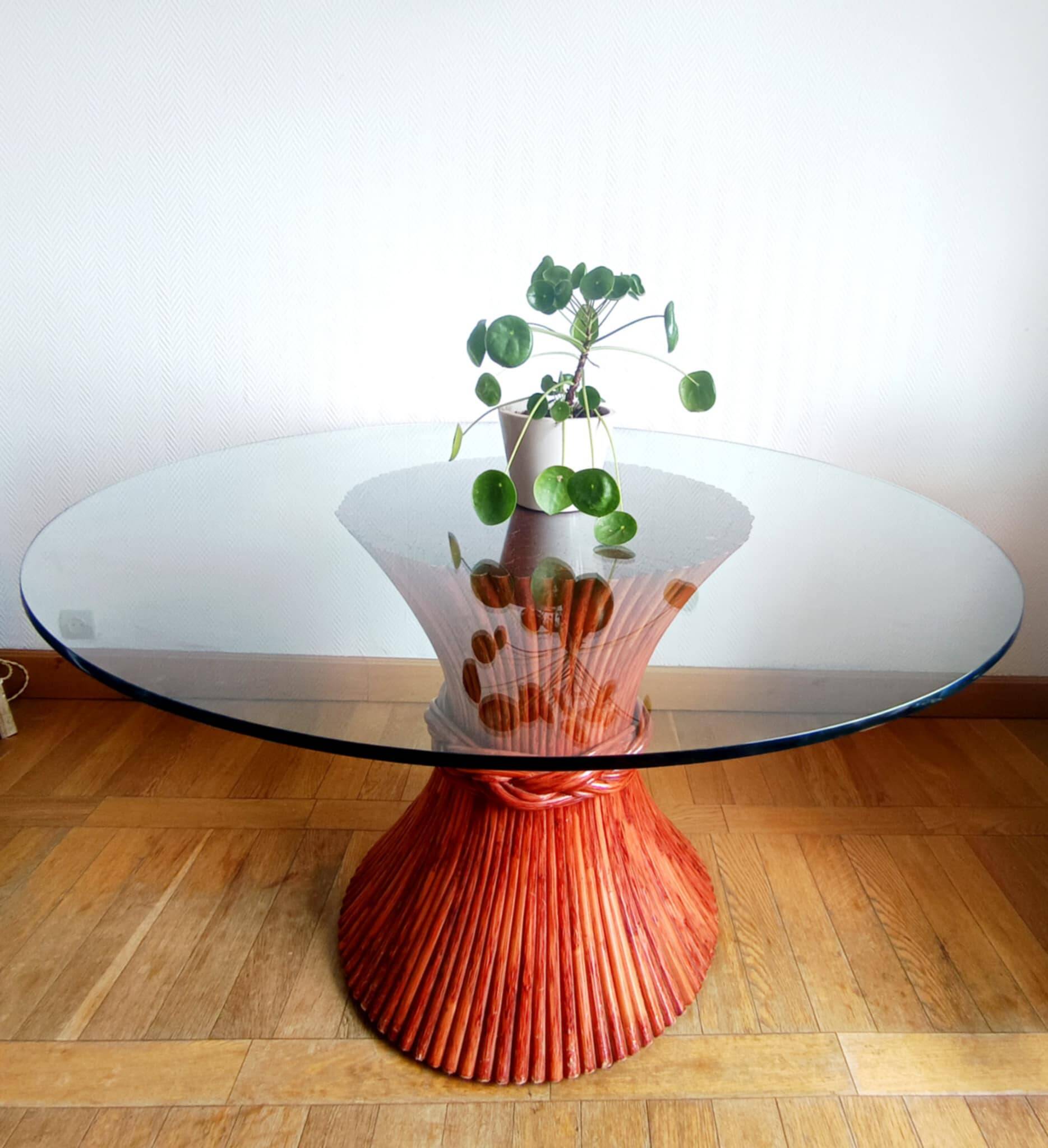 Maugrion Roche Bobois prestige rattan wheat ear table 1980