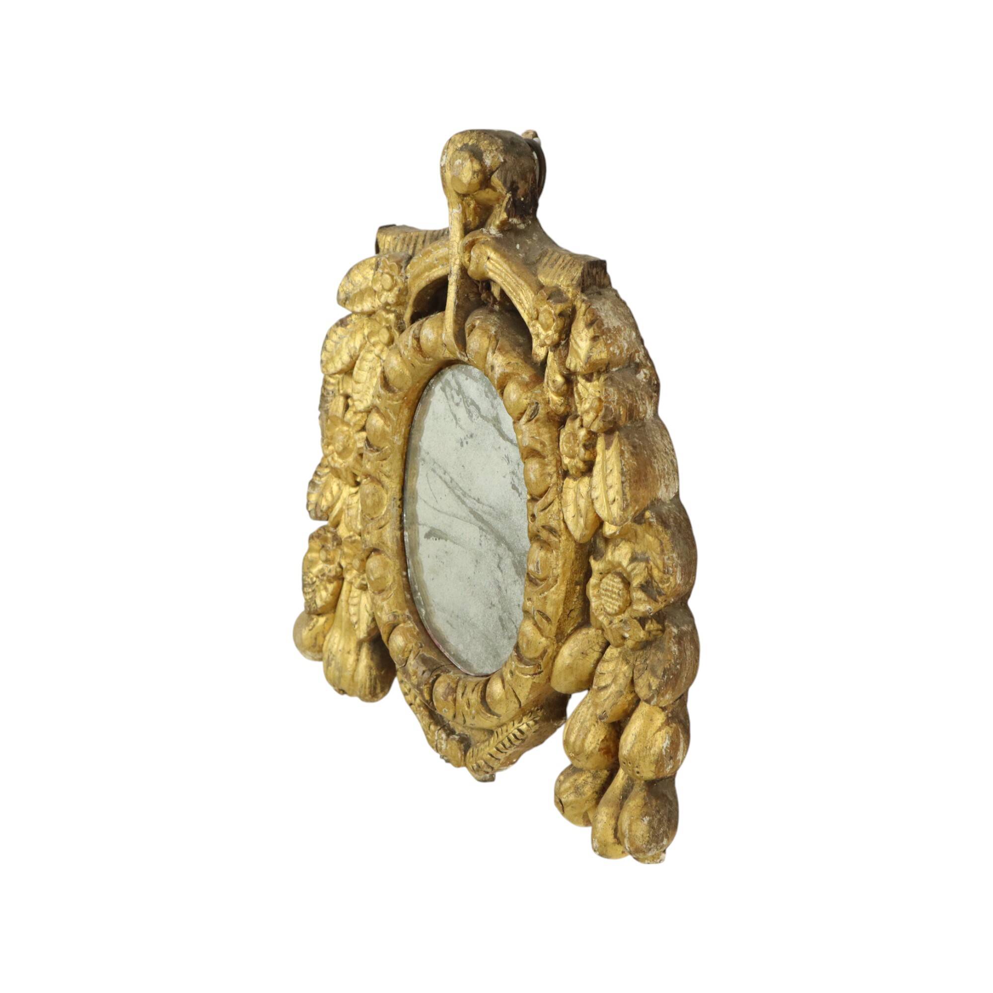 Small Antique Weathered Mirror Gilded Wood 19th Century