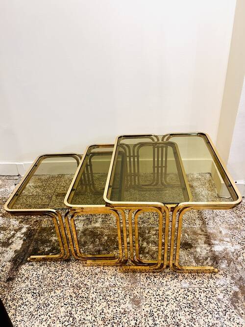 Vintage brass and smoked glass nesting tables