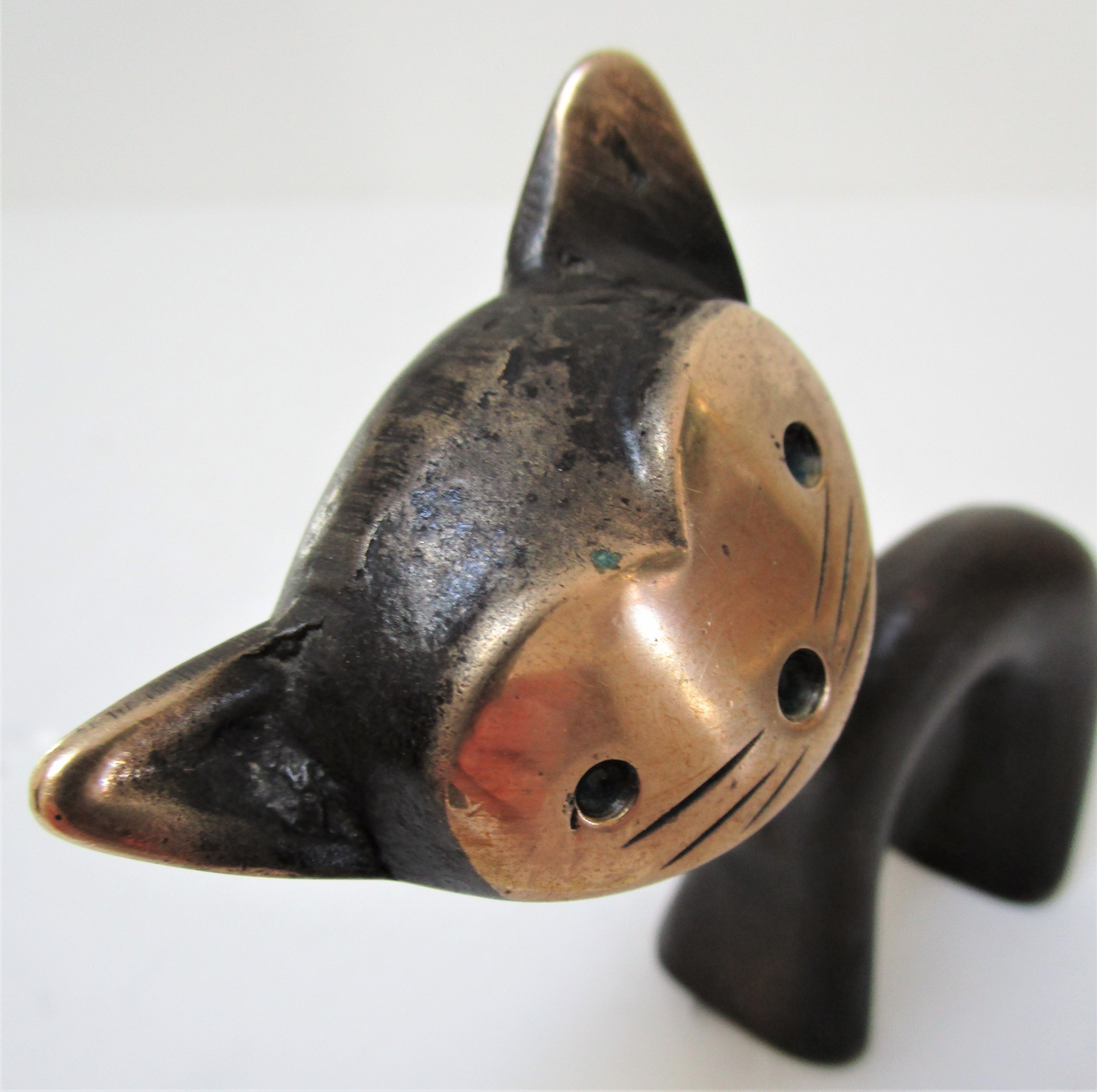 Blackened bronze brass cat wears zoomorphic pen Walter Bosse vintage