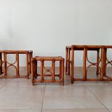 Set of 3 vintage nesting tables in bamboo and woven rattan
