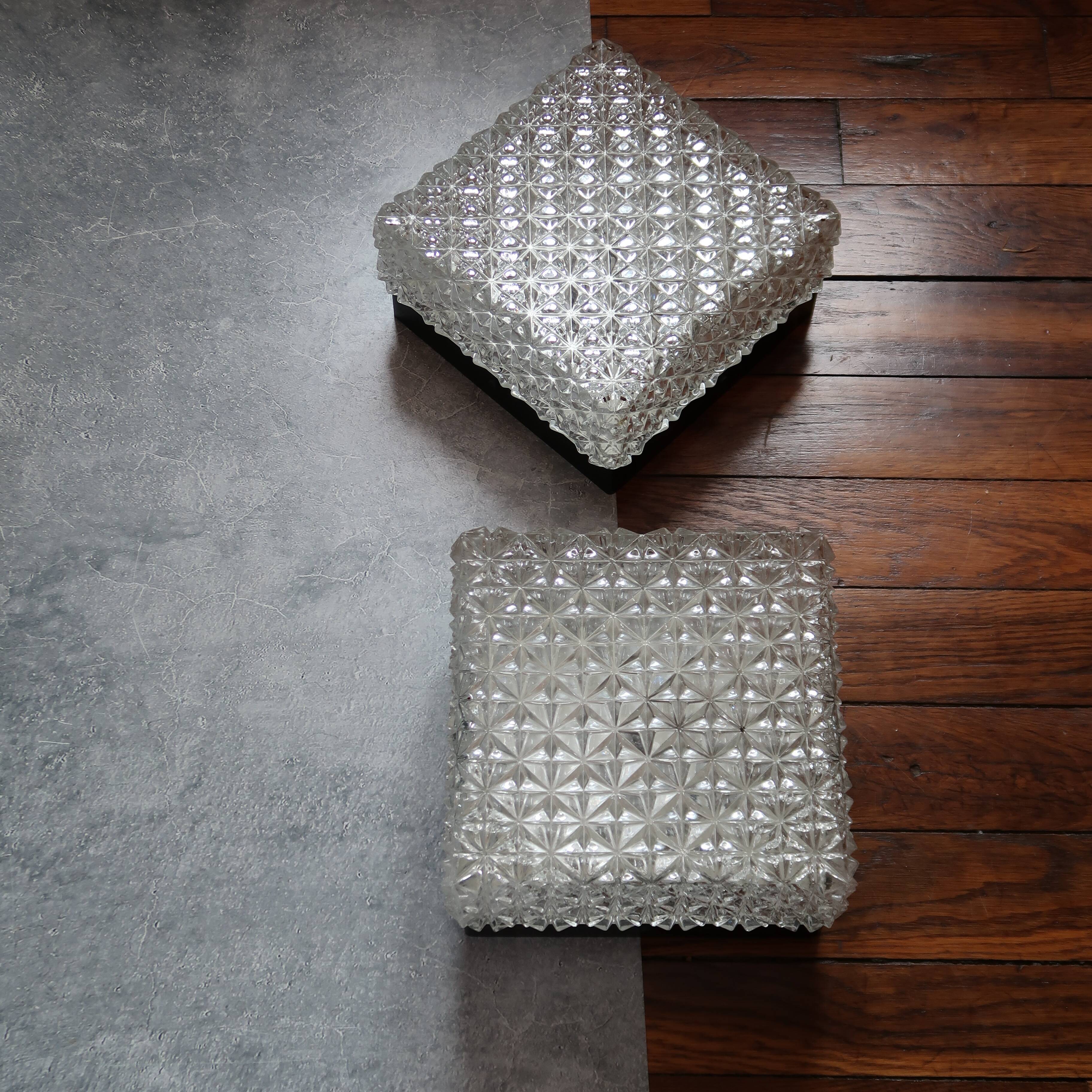 Glass square ceiling light by Erco 1970