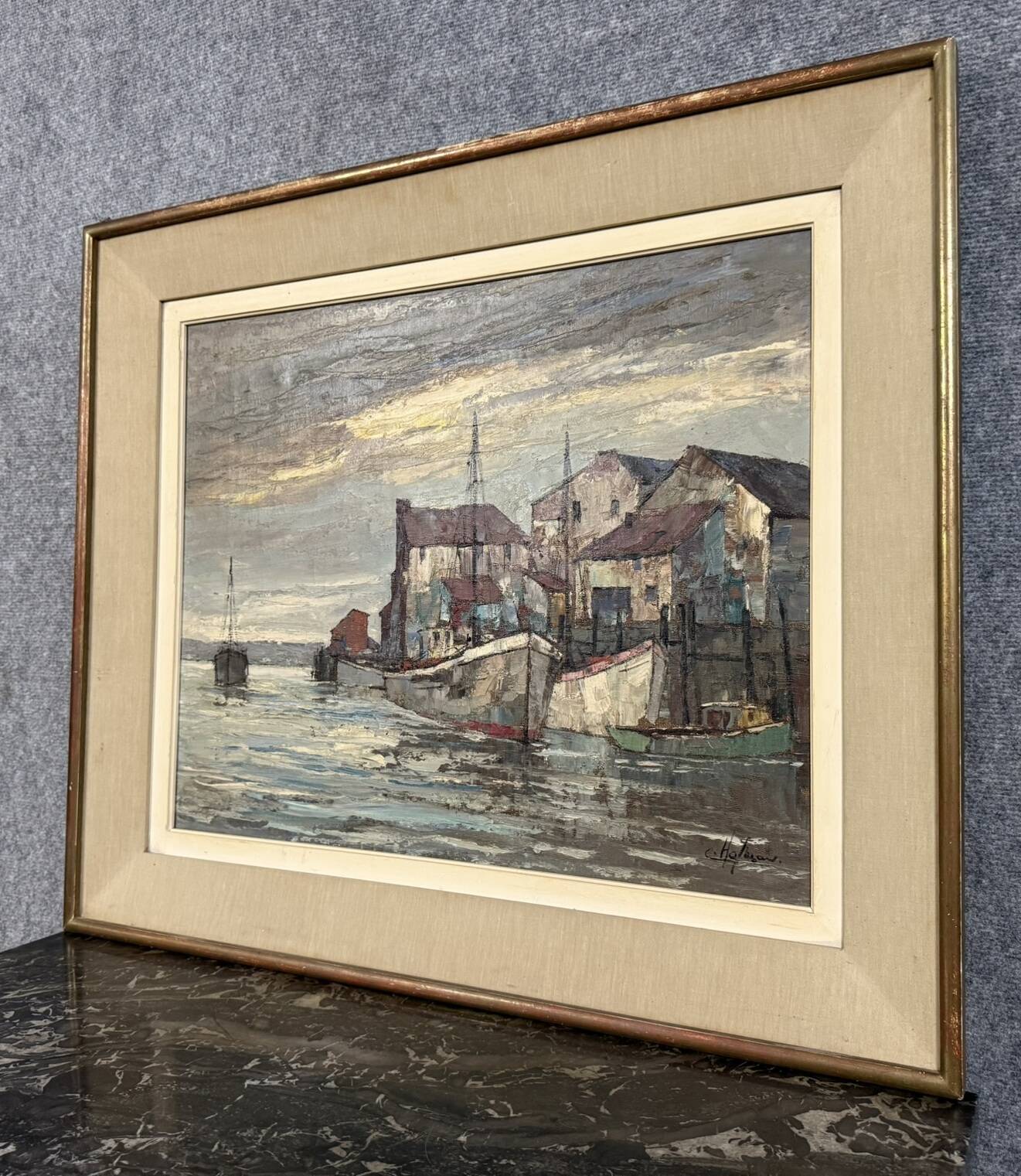 Painting / oil on canvas, Art Deco period, circa 1940 / fishing port