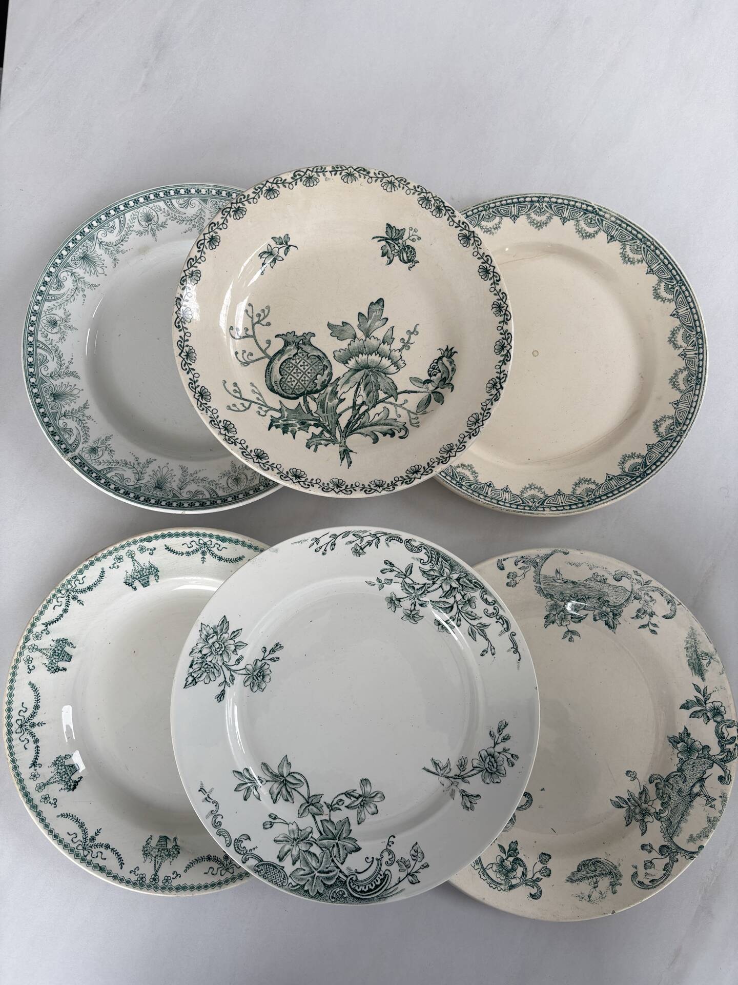 Compositions 6 green ironstone plates - Sarreguemines earthenware