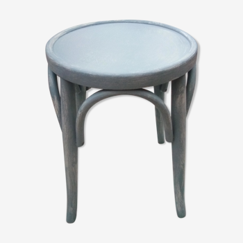 Tabouret bois courbé, patine bleue