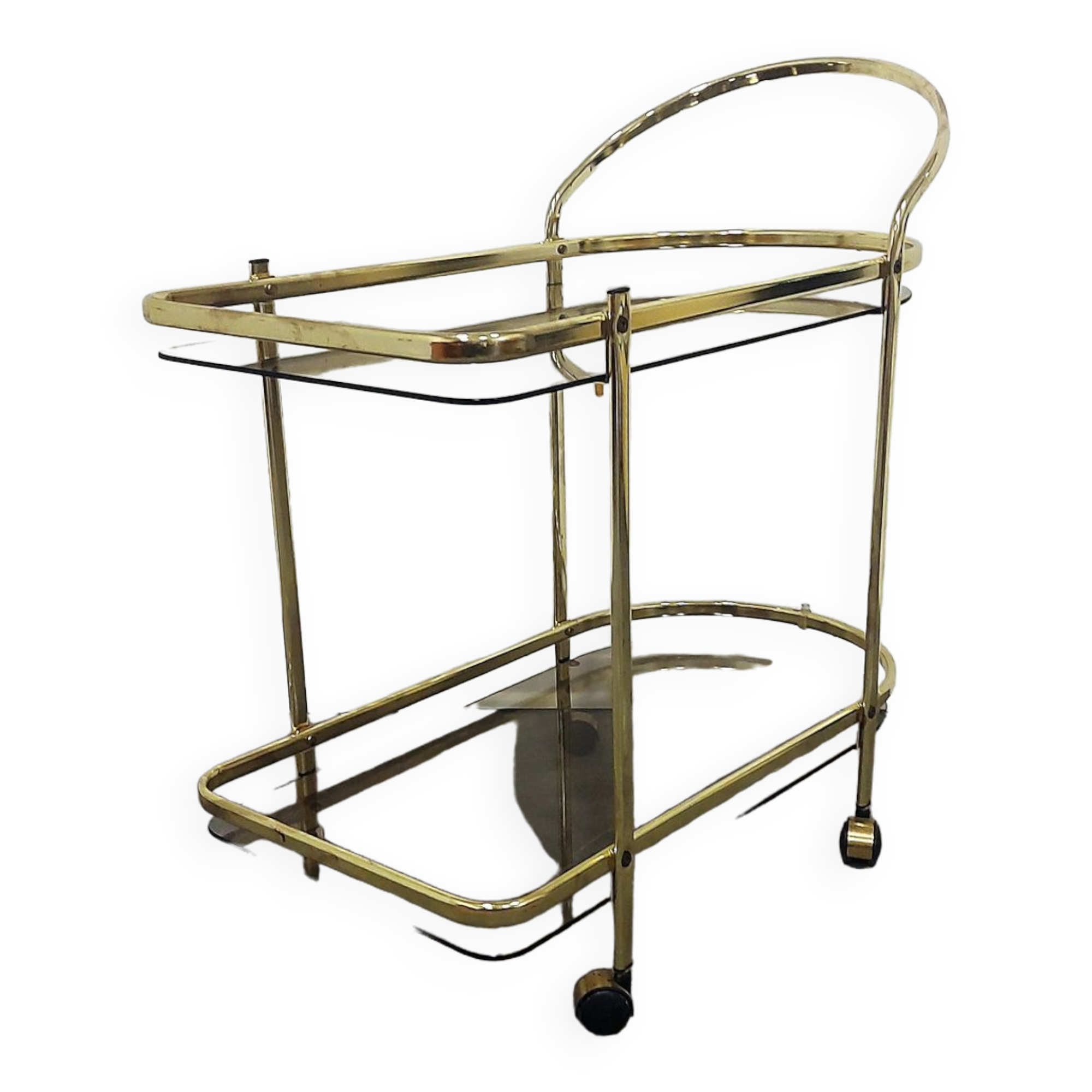 Desserte en laiton et verre fumé des années 1960