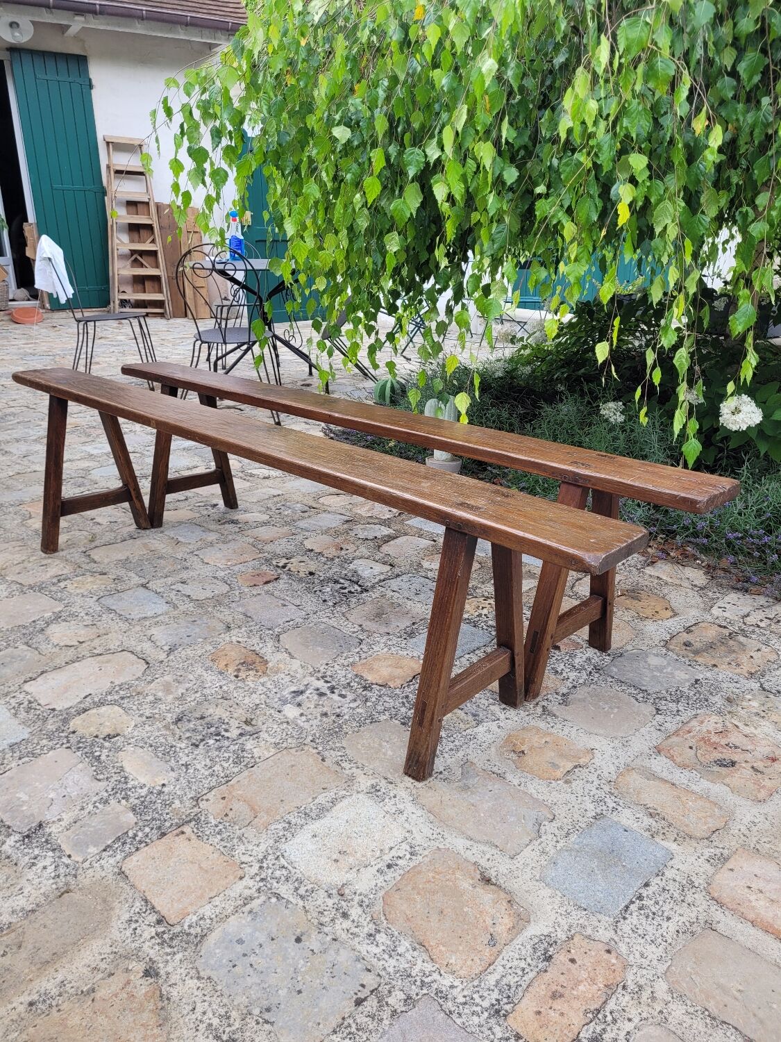 Pair of solid oak benches