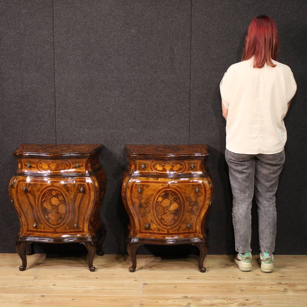 Pair of Louis XV style inlaid Lombard bedside tables