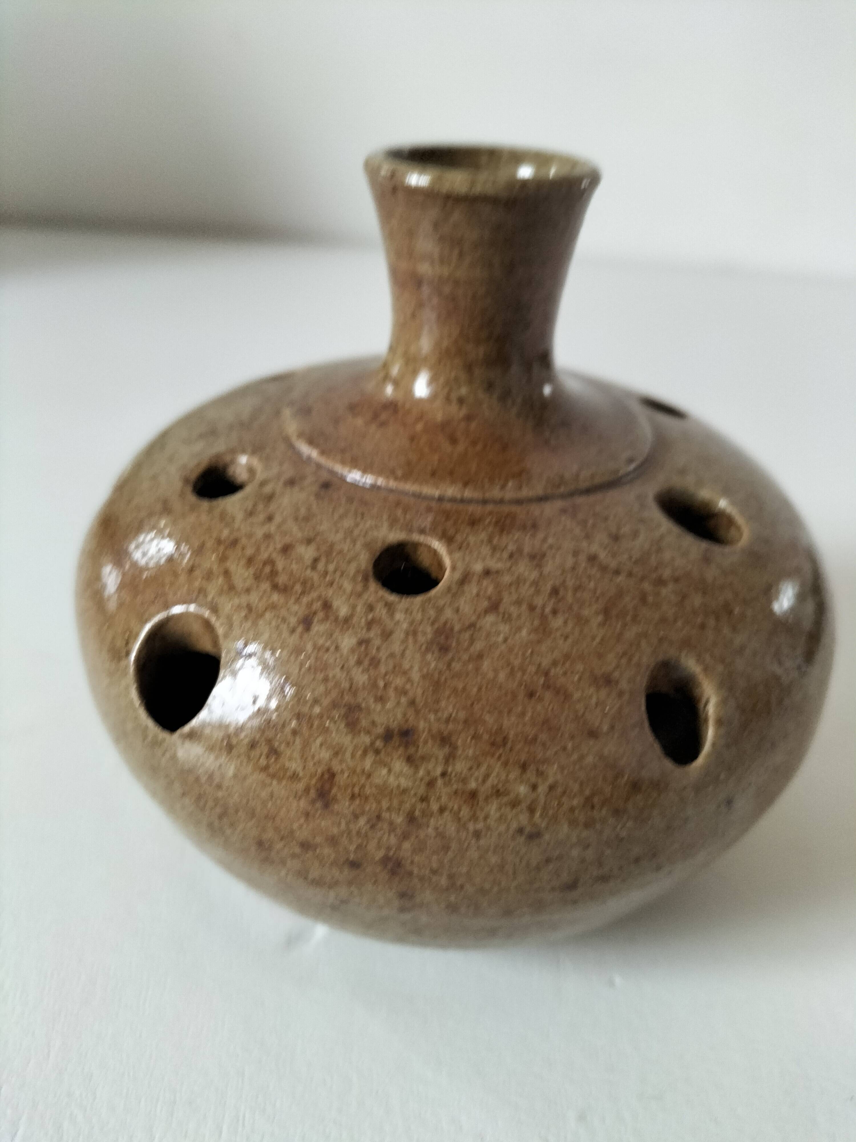 Flower vase in stoneware, signed