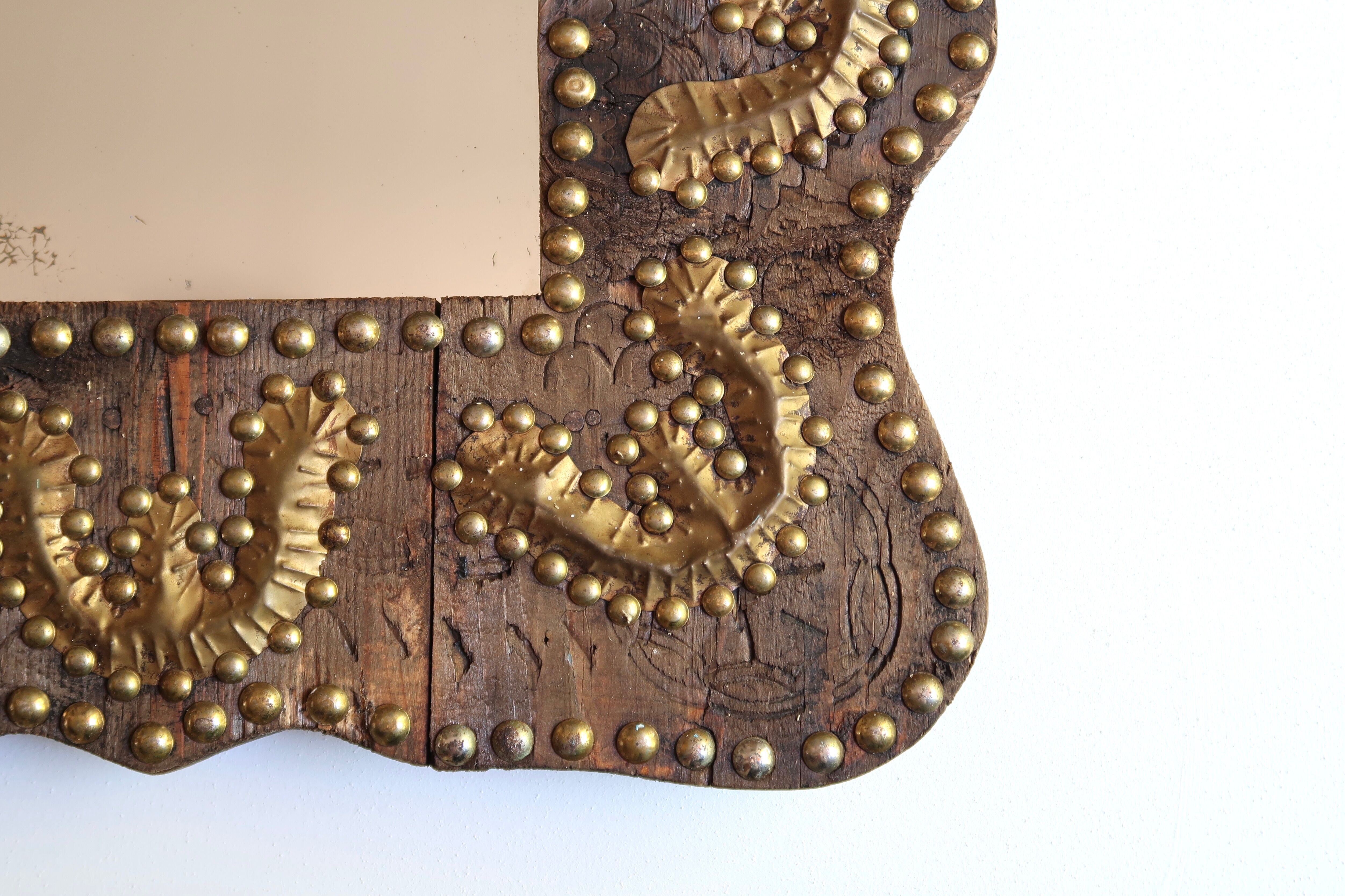 Moroccan wooden mirror decorated with brass, 70s