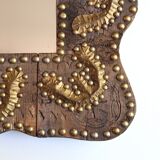 Moroccan wooden mirror decorated with brass, 70s